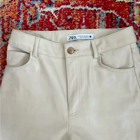 Zara faux Leather Bootcut Cream Pants - 00 - Picture 6 of 6